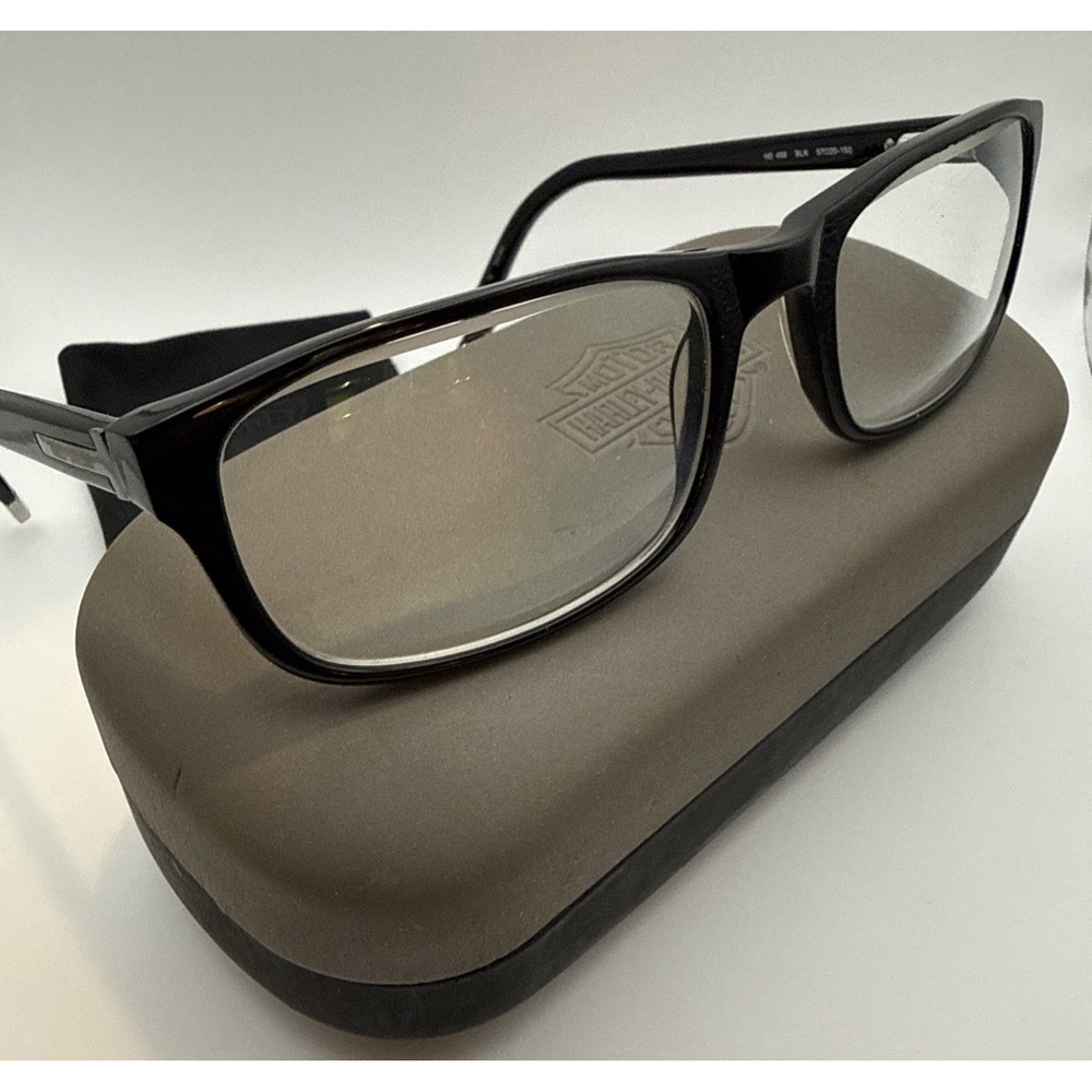 HARLEY-DAVIDSON HD 458BLK Rectangle Shinny Black Eyeglasses  57mm & Case /Cloth
